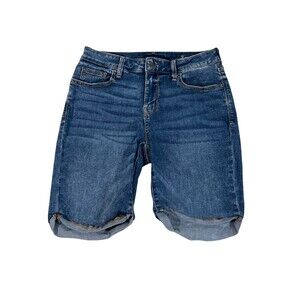 Womens Jean Shorts Arizona Jeans Bermuda Cuffed Stretch Blue Mid Rise Size 9